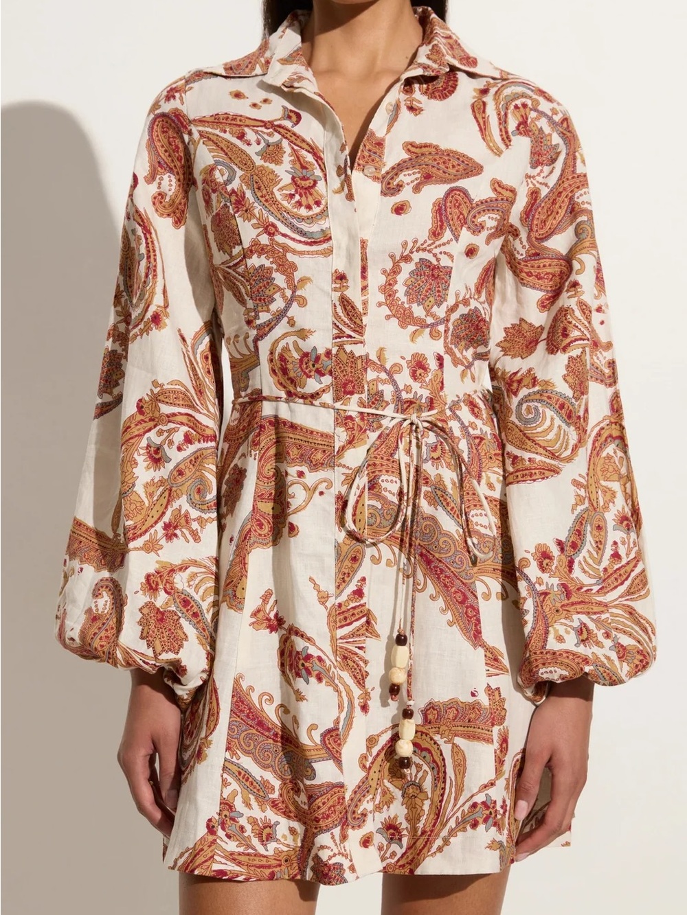 Faithfull the Brand Rae Linen Mini Dress in Alessia Paisley Print Size 6